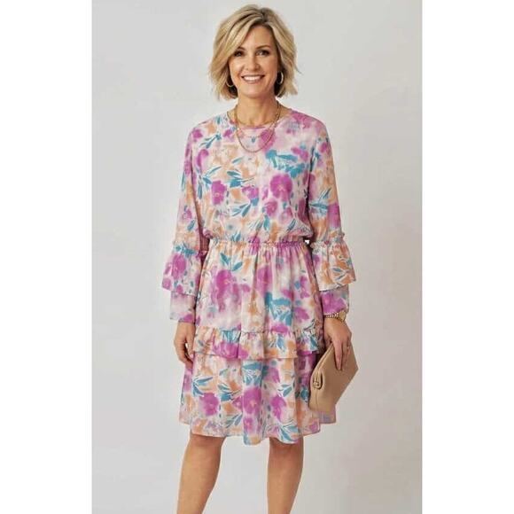 2 Hearts Dresses & Skirts - 2HEARTS Women's Floral Midi Dress Large Polyester Lightweight Summer Ruffled